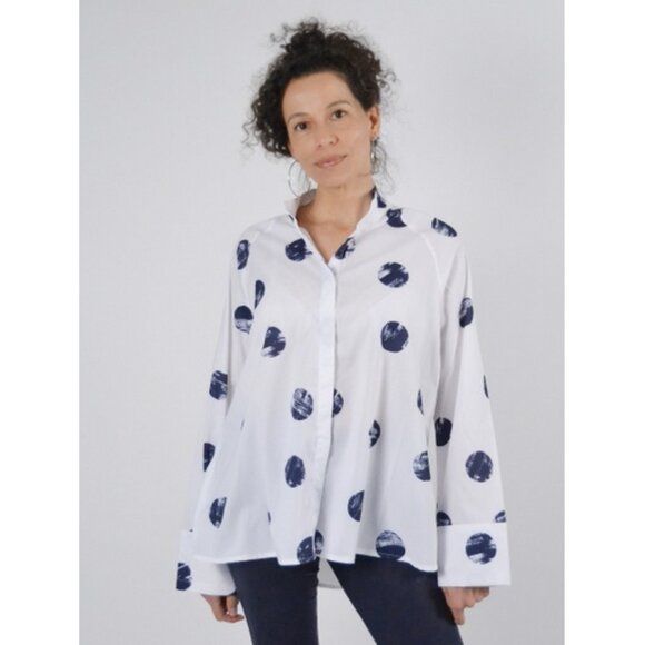 Kozan Sz. S Pippa Shirt in Navy Dots Artistic Whimsical Boho - Picture 1 of 13